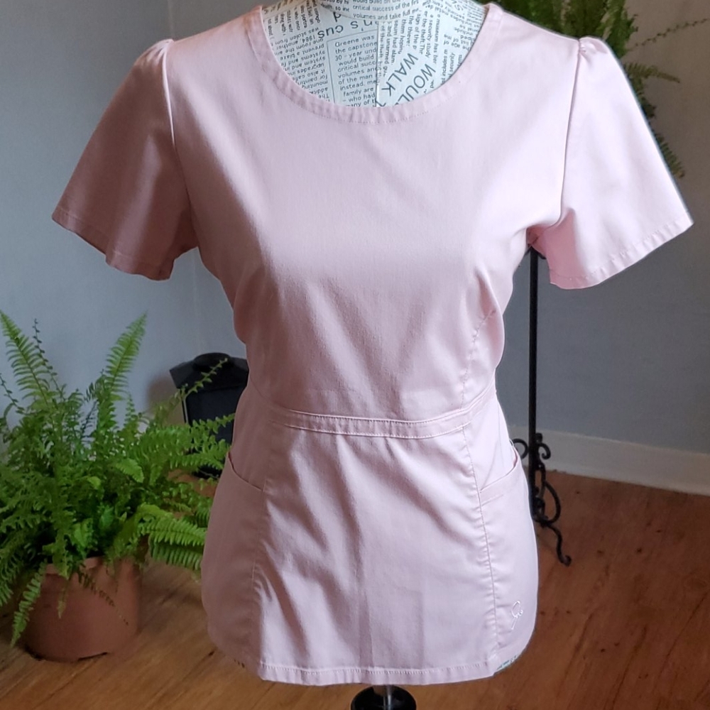 Jaanuu women's peplum pink scrub top